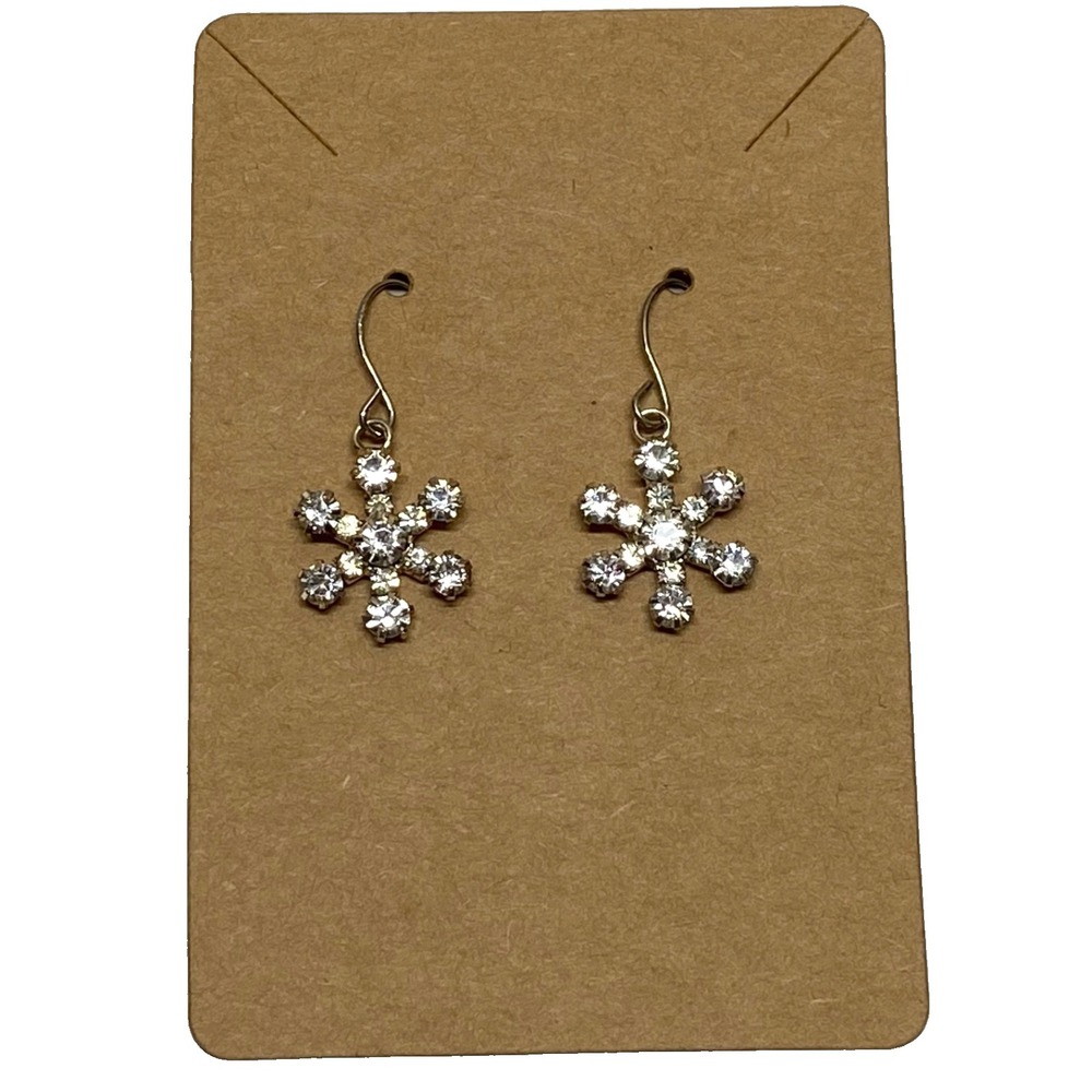 Rhinestone Earrings Silver Tone Faux Crystal Snowflake Lightweight Dangle GUC‎